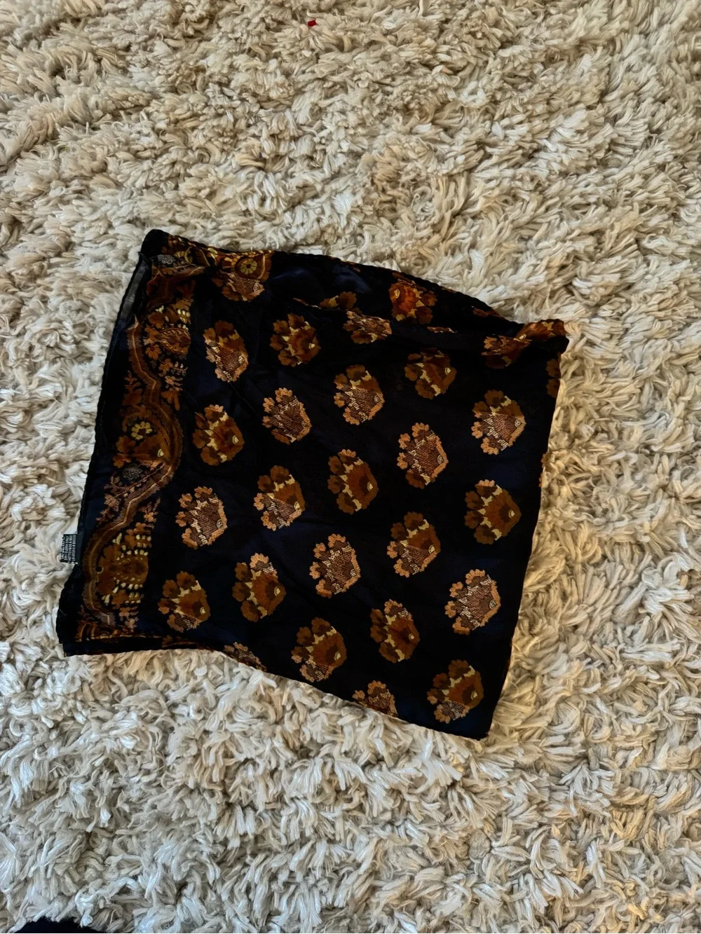 100% Silk Black & Brown Floral Scarf